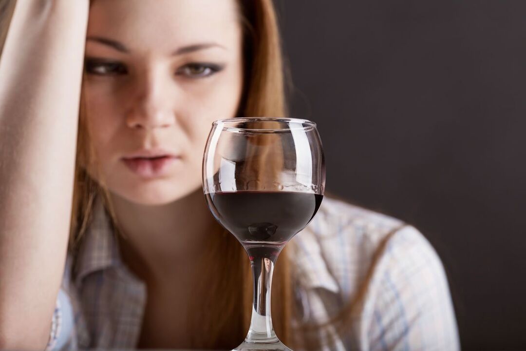 Woman addicted to alcohol